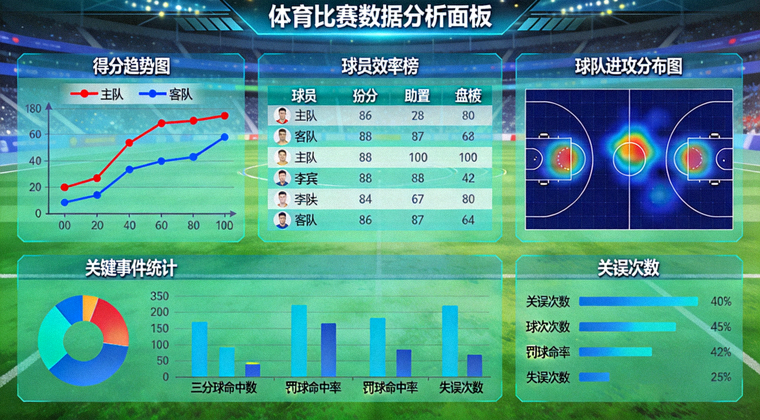 体育比赛数据分析面板与统计图表展示